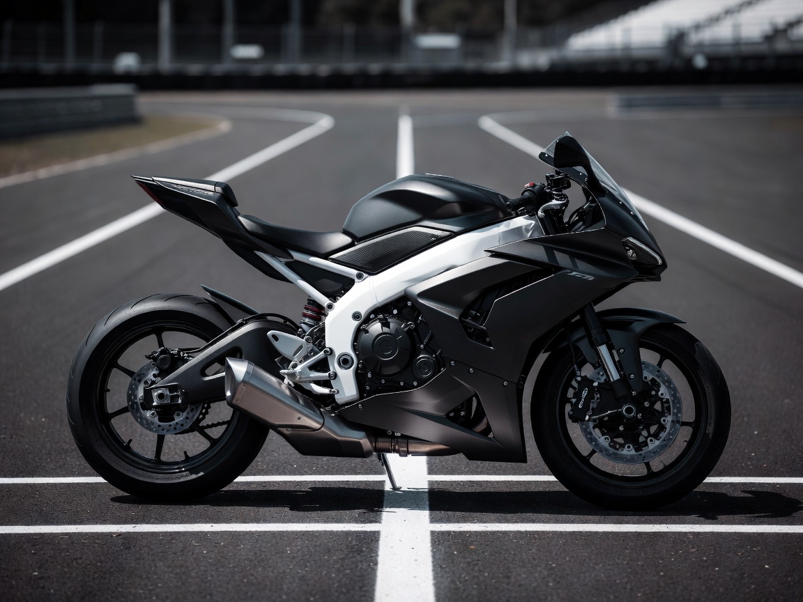 Aggressive profile view of a naked sportbike featuring a stark white and matte charcoal frame structure sitting on a professional track line.